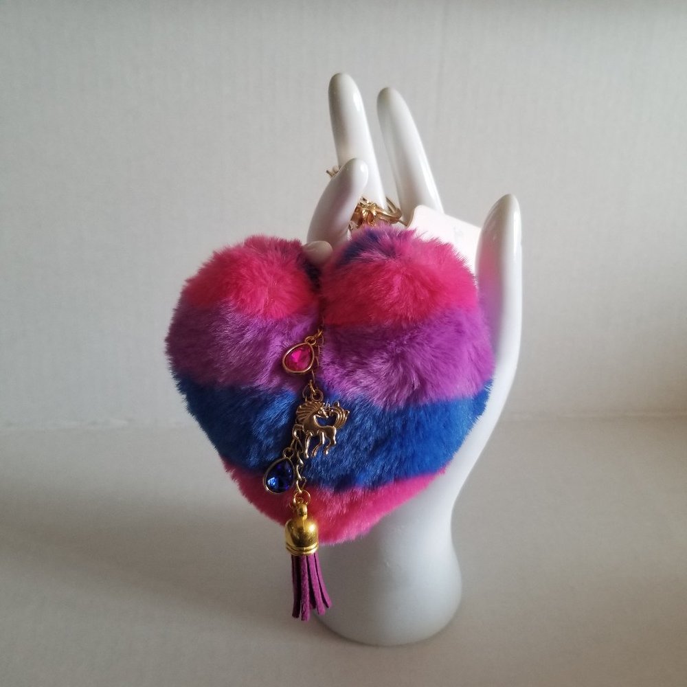 Heart Pom Pom Keychain with Charms